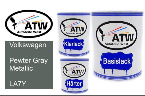 Volkswagen, Pewter Gray Metallic, LA7Y: 1L Lackdose + 1L Klarlack + 500ml Härter - Set, von ATW Autoteile West.